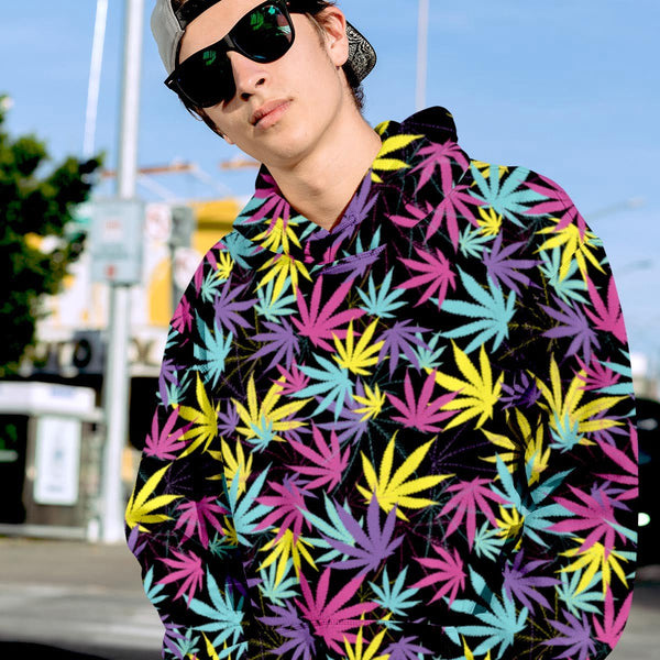 NEON LEAF PRINTED HOODIE