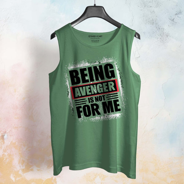 Green cotton round neck sando by Takeincart with Being Avenger is Not For Me graphic print