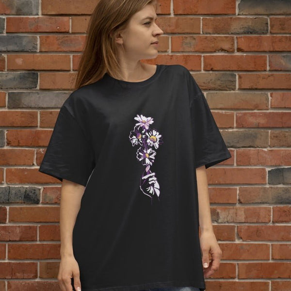 FLOWERS MAKE ME HAPPY WOMEN'S OVERSIZE T-SHIRT