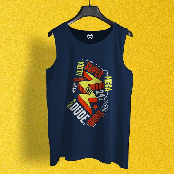 Takeincart navy blue cotton gym sando with colorful graphic print on the front
