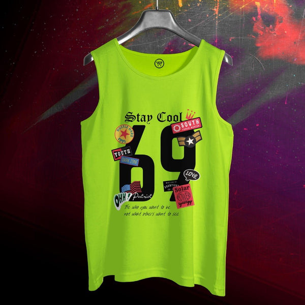 Bright green 100% cotton sando tank top by Takeincart with cool graphic design and text