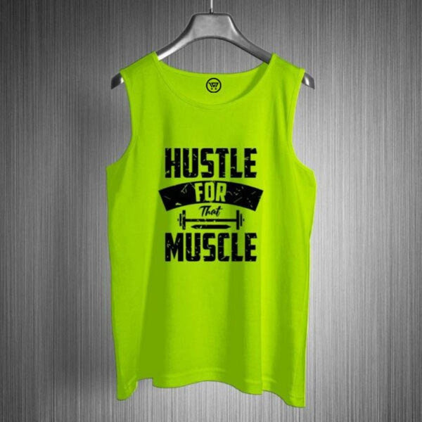 Takeincart bright green cotton men’s daily wear sando with Hustle for Muscle graphic print