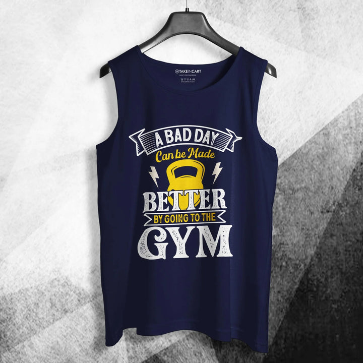 Takeincart navy cotton casual sleeveless sando top with motivational gym graphic design