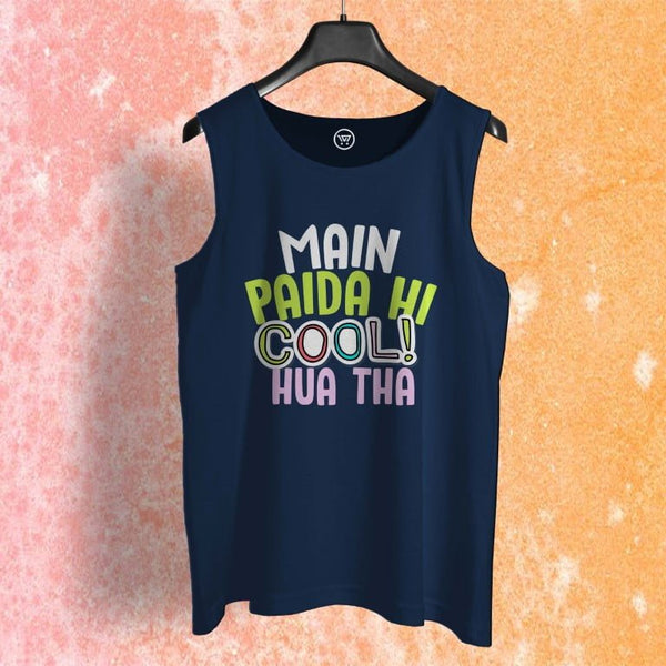 Navy blue casual wear sando by Takeincart with colorful Main Paida Hi Cool Hua Tha text print