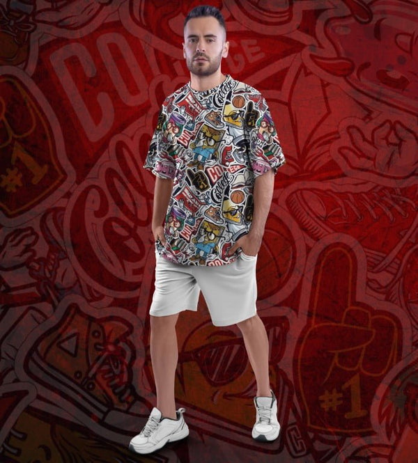 COOL STICKER PRINTED OVERSIZED T-SHIRT
