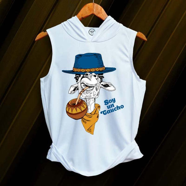 Takeincart cotton Graphic hoodie sando white sleeveless hooded tank with gaucho cow mate gourd print