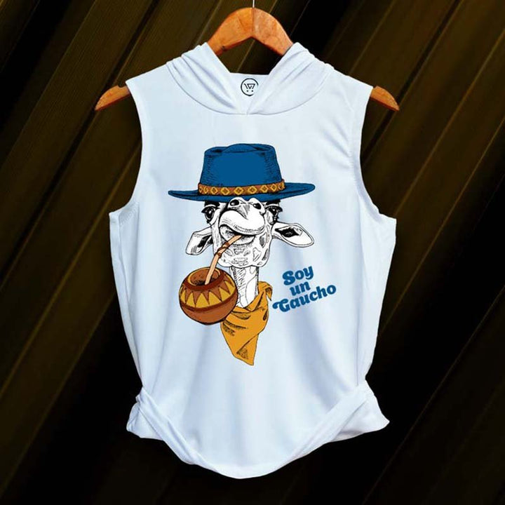 Takeincart cotton Graphic hoodie sando white sleeveless hooded tank with gaucho cow mate gourd print