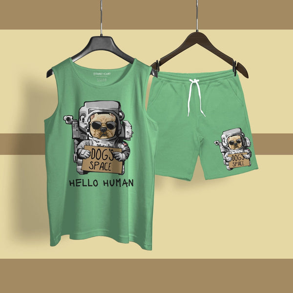 DOGS SPACE MINT GREEN SANDO CO-ORD SET