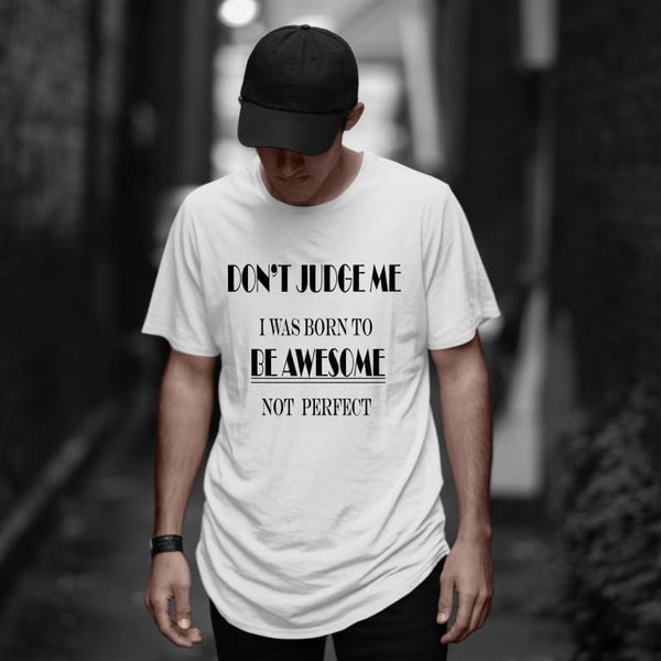 Takeincart white cotton longline T-shirt with motivational text print worn by man with black cap