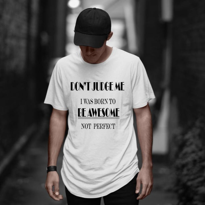 Takeincart white cotton longline T-shirt with motivational text print worn by man with black cap