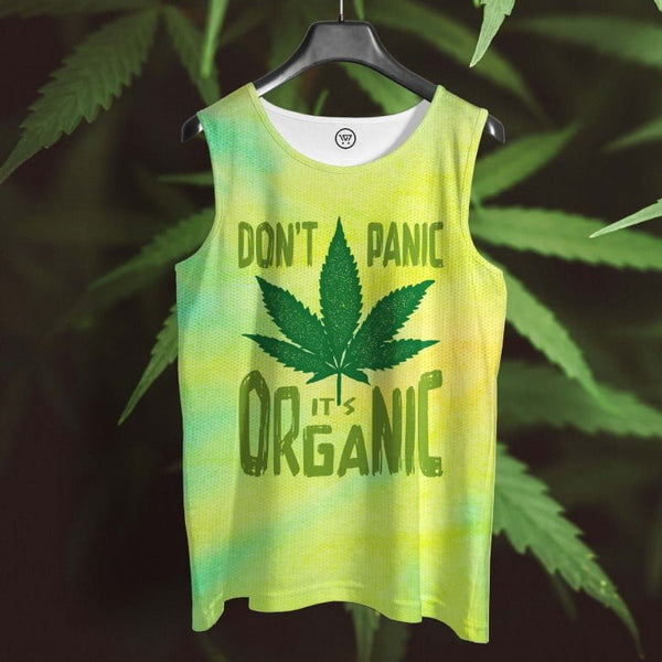 Takeincart sleeveless print top men full printed sandos green tie dye tank with Dont Panic Its Organic leaf print