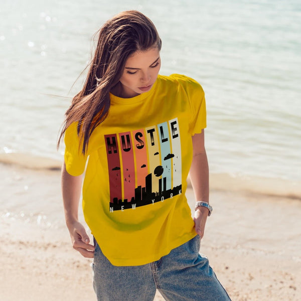 HUSTLE YELLOW BOYFRIEND T-SHIRT