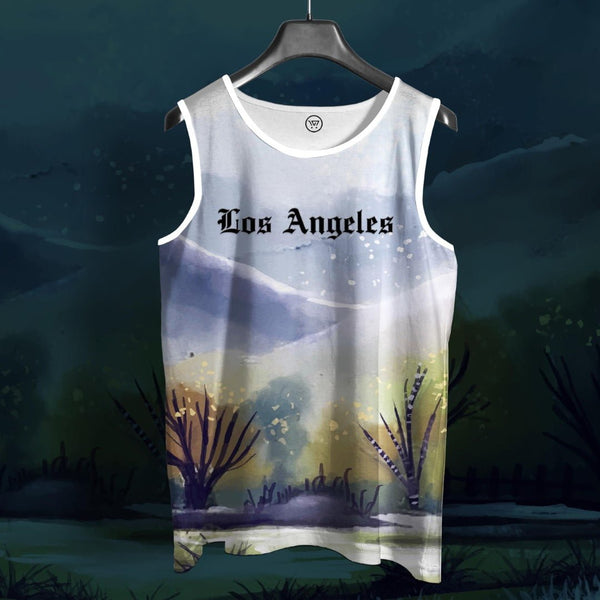Trendy print sando Takeincart full printed sando with Los Angeles text watercolor landscape design on hanger