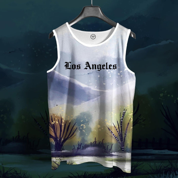 Trendy print sando Takeincart full printed sando with Los Angeles text watercolor landscape design on hanger