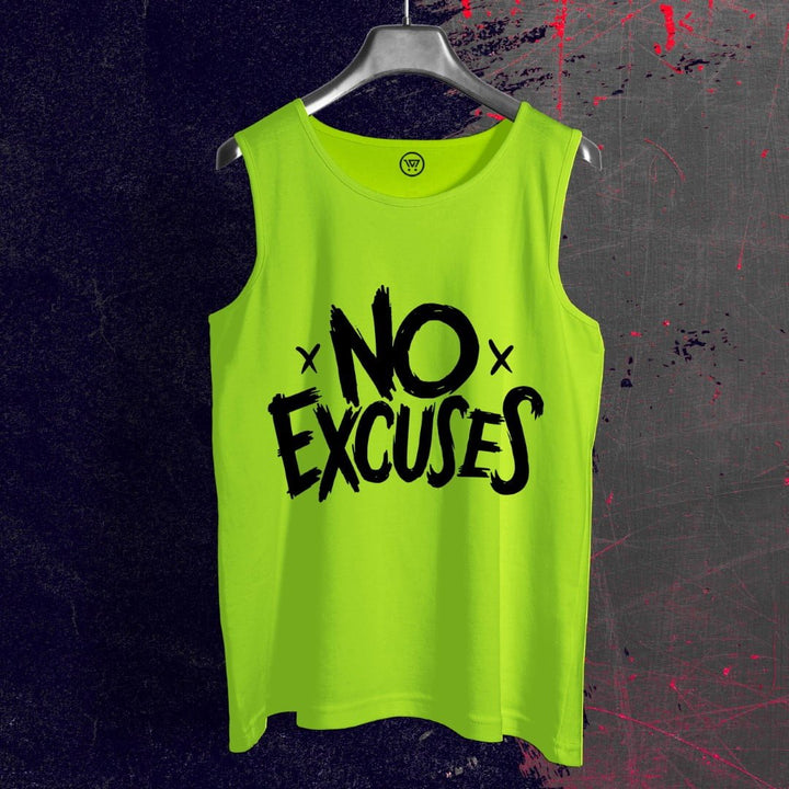 Bright green lightweight sando for men with No Excuses print on front by Takeincart