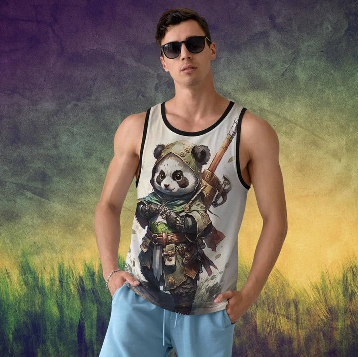 Takeincart full printed Summer print sando featuring warrior panda design on mens tank top ideal for beach and casual summer wear