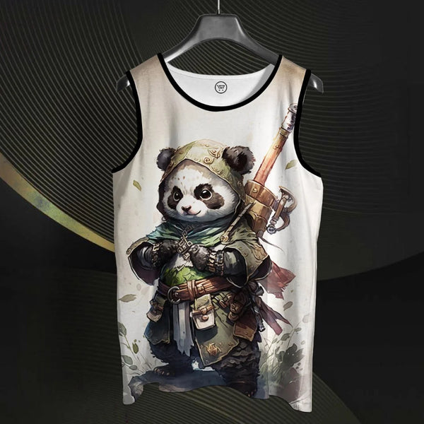 Takeincart full printed Summer print sando featuring cute armored panda archer fantasy artwork for casual summer wear