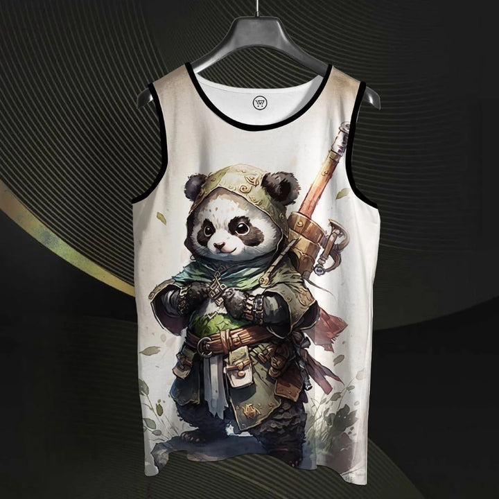 Takeincart full printed Summer print sando featuring cute armored panda archer fantasy artwork for casual summer wear