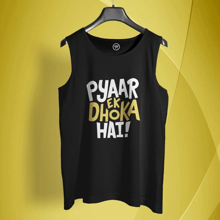 Black plain cotton sando online with PYAAR EK DHOKA HAI printed text by Takeincart
