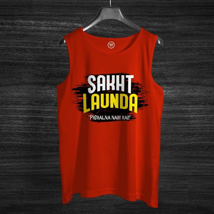 Red cotton sando from Takeincart with Sakht Launda graphic text for sando combo pack