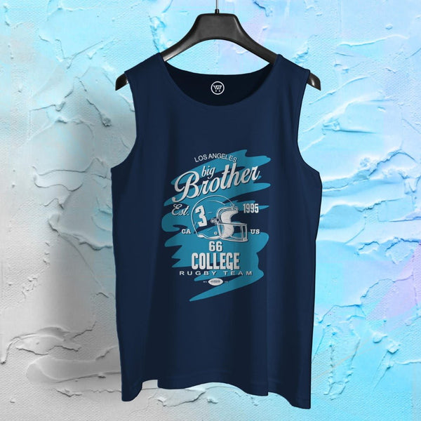 Takeincart navy blue cotton sando for men with college rugby team graphic print