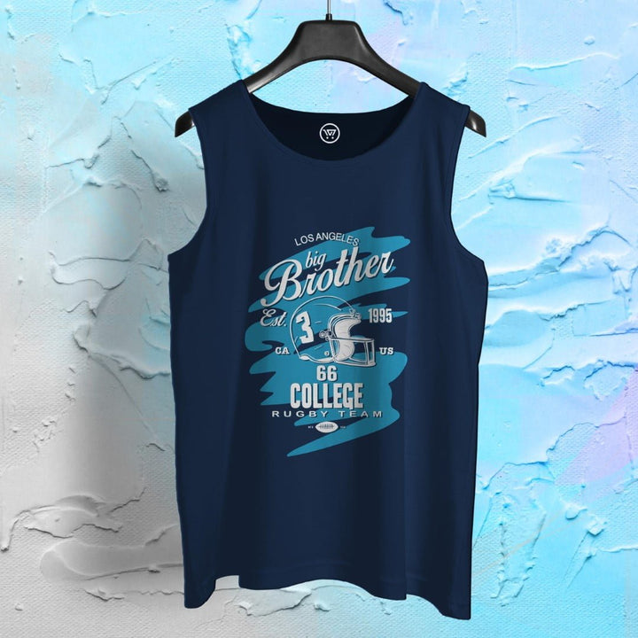 Takeincart navy blue cotton sando for men with college rugby team graphic print