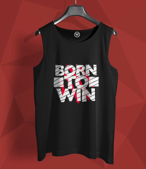 Black cotton sando t-shirt by Takeincart with Born to Win graphic print on front