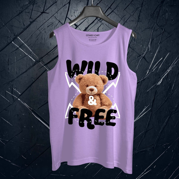 Lavender cotton sando t-shirt for men online with teddy bear and wild free design by Takeincart