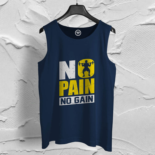 Takeincart navy blue sando tank top with No Pain No Gain weightlifting graphic print