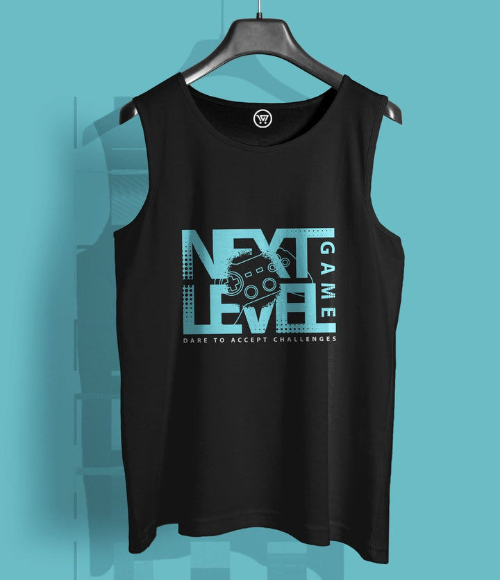 Black cotton sando with Next Level Game blue print stylish sando for men by Takeincart