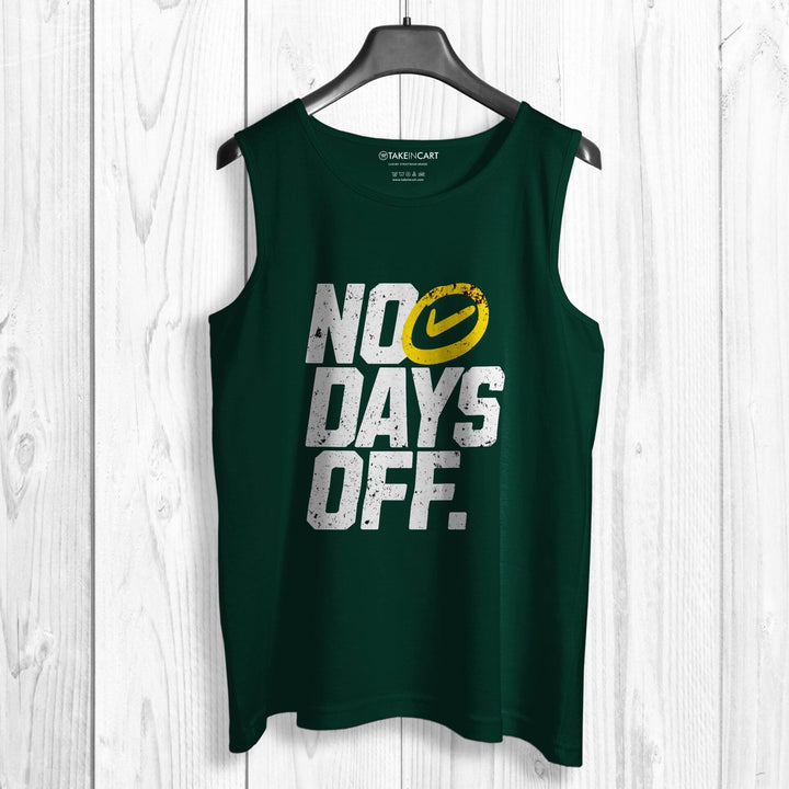 Dark green eco-friendly fabric sando with No Days Off graphic print by Takeincart