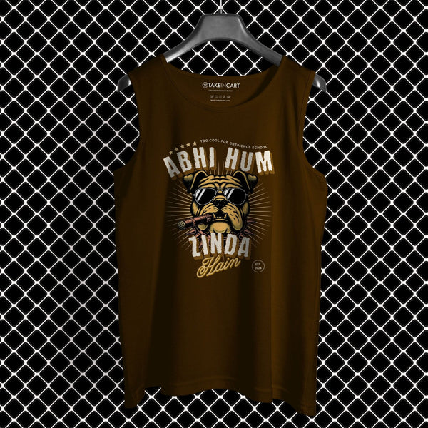 Takeincart brown cotton sandos men’s sleeveless innerwear with graphic print of a dog smoking a cigar