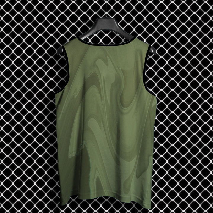 Takeincart full printed sando with olive green marble swirl design back view on hanger 3D graphic print sando