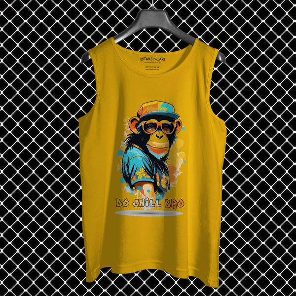 Takeincart yellow cotton sando with monkey print Do Chill Bro graphic breathable sando men casual tank