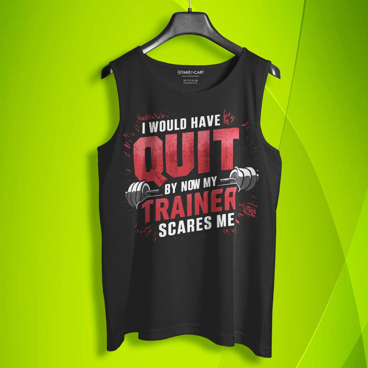 Black cotton sando vest with motivational gym quote by Takeincart stylish sando vest for gym
