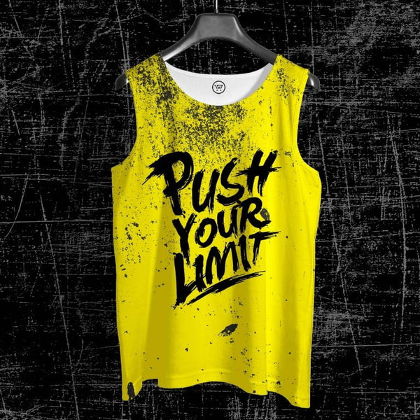 Takeincart full printed sandos yellow graphic Push Your Limit design printed tank top men for workout and streetwear