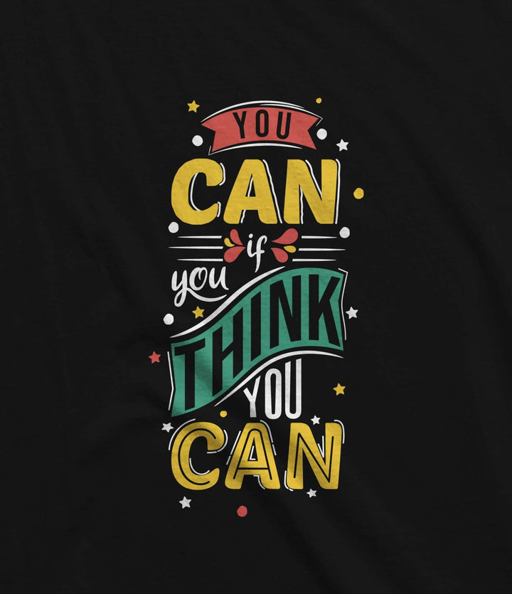 Takeincart cotton longline T shirt black with colorful You Can If You Think You Can typography graphic streetwear sando men