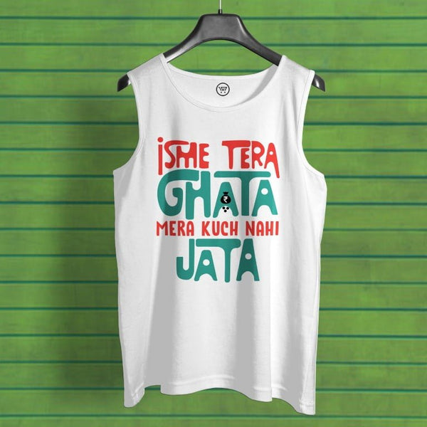White cotton value pack sando with colorful printed text design hanging on black hanger