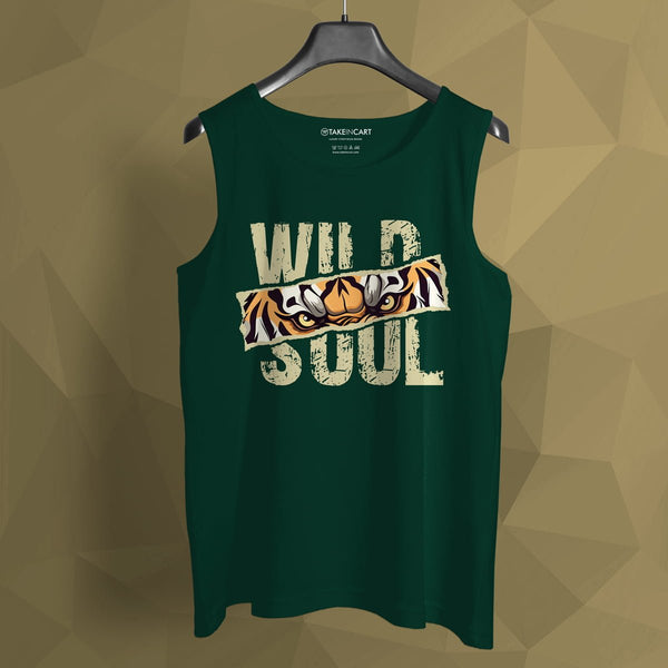 Takeincart green cotton sandos with wild soul tiger design sleeveless innerwear
