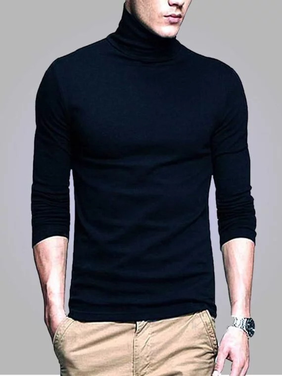 BLUE PLAIN- HIGHNECK T-SHIRT