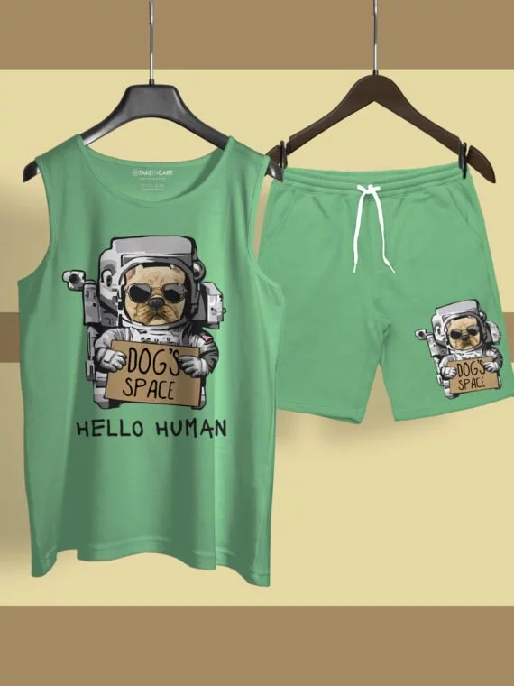DOGS SPACE MINT GREEN SANDO CO-ORD SET
